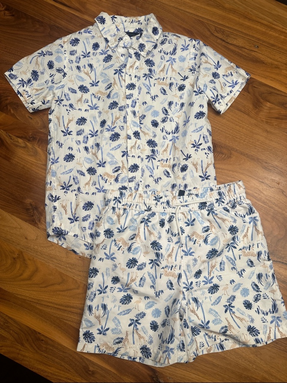 Janie and Jack White, Blue & Tan Tropical Swim set